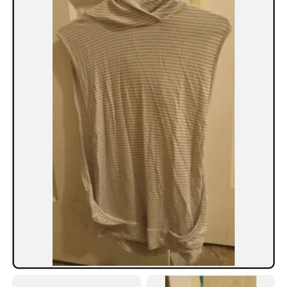 Beyond Yoga Gray Striped Tank Top w/hood & large open arm holes - Picture 7 of 8